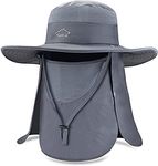 BROTOU Sun Cap Fishing Hats UPF 50+ Wide Brim Bucket Hats with Face & Neck Flap Cover for Fishing Hiking Garden Beach (Dark Gray)