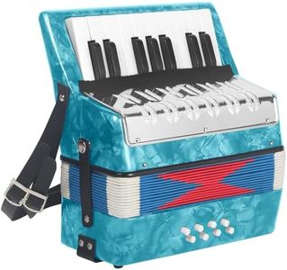 AKLOT 17 Key Piano Accordion, Lightweight Kids Accordion, Celluloid Accordions Brighter and Pure Tone than Plastic, Durable Metal Cover with Straps, Manual for Children, Beginners Acordeón (Sky Blue)