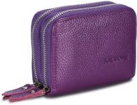 KALMORE Women's Leather RFID Secured Spacious Cute Card Wallet Small Purse, Purple, Two Zippers