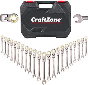 CRAFTZONE Ratcheting Combination Wrench Set, SAE & Metric With Color Ring, 14pc/7pc/10pc/5pc, 3/8" To 3/4"; 8mm To 18mm, With Organizer Rack, 12-Point, 72 Teeth (22PC SAE & METRIC)