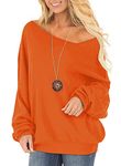 RANPHEE Womens Fall Fashion 2024 Orange Long Sleeve Casual Pullover Sweatshirt Off One Shoulder Slouchy Baggy Sweater Ladies Clothing Trendy L