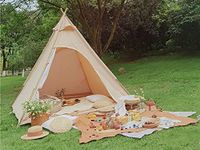 SIBORTER Outdoor Waterproof Pyramid Teepee Tent Beige Cotton Canvas Camping Tent for Family