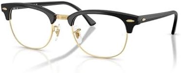 Ray-Ban RX5154 Clubmaster Square Prescription Eyewear Frames, Black On Gold/Demo Lens, 53 mm