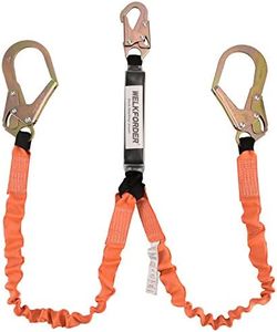 WELKFORDER Double Leg 6-Foot Safety Lanyard for Consturction Shock Absorber Stretchable Lanyard with Snap & Rebar Hook Connectors ANSI Z359.13-2013 Complaint