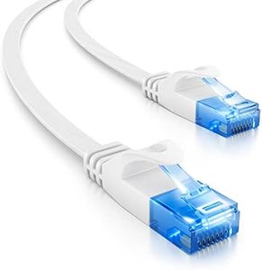 deleyCON 10m Cable de Red Plano CAT6 1000Mbit Gigabit LAN - Cat 6 RJ45 Ethernet Cable de Conexión Cable de Instalación Plano - para Internet Switch Router Modem Patch Panel - Blanco