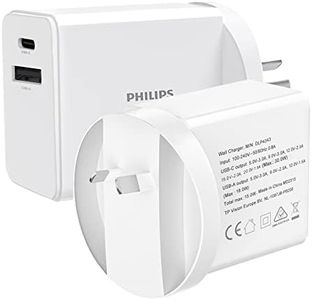 Philips USB A + PD Wall Charger 30W Dual Port Type C Fast Charging| USB C Wall Plug Adapter | SAA Approved| Australia Standard| Compatible with iPhone 16/15/14 & Samsung (White, 30W Charger Only)