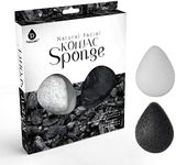 Pursonic Natural Konjac Bamboo Charcoal Facial Sponge for Gentle Face Cleansing and Exfoliation, Helps with Clogged Pores 100% Bio-Degradable,Vegan Products, 2- Pack