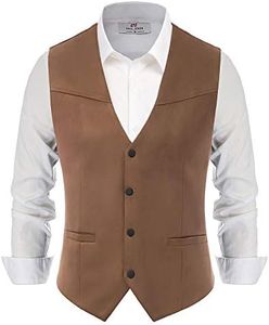 PJ PAUL JONES Men's Suede Leather Suit Vest Casual Western Cowboy Waistcoat Vests, Dark Coffee, Large