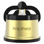 AnySharp Pro Metal Knife Sharpener, Hands-Free Safety, PowerGrip Suction, Sharpens All Kitchen Knives, Ideal for Hardened Steel & Serrated, World's Best, Compact, One Size, Brass, Metal