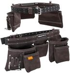 WrightFits Leather Tool Belt for Men – 9 Pocket Heavy Duty Tool Pouch Apron, Double-Stitched Work Belt with Adjustable Waist & Hammer Loop for Electricians, Carpenters & Construction