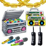 Cunhill 29 Pcs 80s 90s Party Decorations Include Inflatable Boom Box Beverage Cooler 20 Gold Foil Chain Balloons 2 Mobile Phones 2 Radio Boombox 4 Microphones for Hip Hop Theme Supplies Cosplay Props