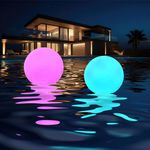 Solar Floating Pool Light,14''Solar Powered Color Changing Pool Lights with Remote,Inflatable Hangable Waterproof Solar Powered LED Glow Ball Decor for Swimming,Garden,Lawn, 2 PCS