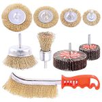 Glarks 9Pcs Wire Wheel Brush Set, Brass Coated Wire Brush Wheel Cup Brush with 1/4-Inch Shank for Iron Rust Removal, Corrosion and Scrub Surfaces