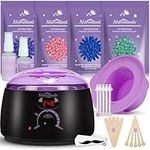 Waxing Kit -Digital Warmer Machine for Hair Removal with 4 Packs of Hard Beads & Silicone Wax Pot for Full Body, Legs, Face, Eyebrows, Bikini, Brazilian at Home Waxing Kit for Women Men