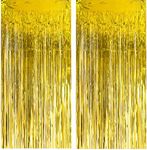 Metallic Tinsel Curtains Gold 2 Packs 3 ft x 8.2 ft Foil Fringe Curtains for Photo Backdrop Door Wall Hanging Party Offiice Decoration (Gold)