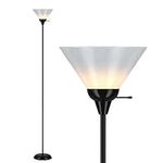 LIGHTACCENTS Torchiere Floor Lamp For Living Room - Pole Lamp With Elegant Opal White Cone Shade. Standing Lamp - Lampe De Chevet, Super Bright, Standing Floor Lamps For Living Room / Bedroom