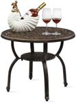 Outvita Patio Side Table, 23.6in Outdoor Round Cast Aluminum Bistro Table with Umbrella Hole and Antique Design for Backyard Porch Pool Balcony Deck Bronze