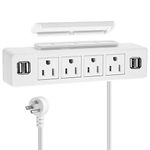 10FT White Under Desk Power Strip, Adhesive Wall Mount Power Strip with USB,Desktop Power Outlets, Removable Mount Multi-Outlets with 4 USB Ports, Power Socket Connect 5 Plugs for Home Office Reading