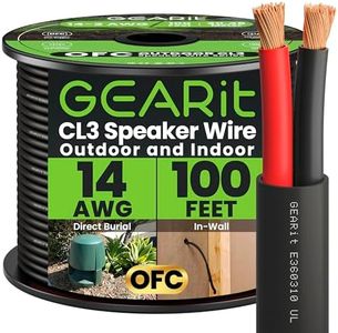GearIT 14/2 Speaker Wire (100 Feet) 14AWG Gauge - Outdoor Direct Burial in Ground/in Wall / CL3 CL2 Rated / 2 Conductors - OFC Oxygen-Free Copper, Black 100ft