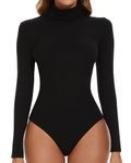 SHAPERIN Bodysuit Turtle Neck Women Long Sleeve Body Hugging Bodysuit Leotard One Piece Jumpsuit Top Elegant Black M