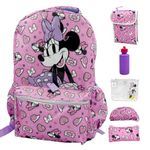 Fast Forward Minnie Mouse Backpack with Lunch Box 16 inch - 6-Piece Set, Minnie Mouse Bookbag, Perfect for Back to School & Elementary Age Girls