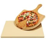 Augosta Pizza Stone for Oven and Grill, Free Wooden Pizza Peel Paddle, Durable and Safe Baking Stone for Grill, Thermal Shock Resistant Cooking Stone, 15 x 12 Inch