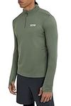 TCA Men's Cloud Fleece 1/4 Zip Thermal Workout Gym Running Top with Zip Pocket and Thumbholes - Army, L