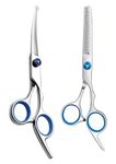 Dog Grooming Scissors - Maxshop 7 Inch Professional 2 Pack Heavy Duty Titanium Stainless Steel Pet Grooming Scissors Kit Rounded Tip Hair Cutting Curved Scissors Thinning Shears for Dogs and Cats