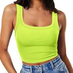 RIROW Tank Tops Women Crop Square Neck Summer Ribbed Top Sleeveless Basics 2024 New Neon L