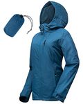 33,000ft Women's Lightweight Waterproof Jacket Packable Hooded Rain Jacket Breathable Windbreaker Softshell Raincoat for Outdoor Running Walking Hiking (Blue-S/UK 10)