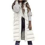 Long Gilet for Women UK Clearance,Ladies Outerwear Gilets and Body Warmers Quilted Winter Vest with Hood Elegant Coat Sleeveless Down Jacket Warm Hooded Coat Puffer Jacket with Pockets