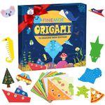 FINEMOE 150 Origami Paper with Instruction Book for Kids - Craft Paper Sheets with 75 Design, 18x18 cm DIY Art Colour Paper for Craft Kit Set, Origami Sheets Activity, Birthday Gift for Girls & Boys