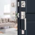 Brightify Satin Nickel Front Door Lock Set, Satin Nickel Door Handle with Door Lever, Front Door Handle Set, Adjustable Deadbolt Lock Set with Single Cylinder, Reversible for Right&Left