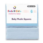 DUDU N GIRLIE Newborn Essentials Muslin Squares Baby Muslin Cloths | Washcloths Baby Face Towel 100% Cotton Soft and Absorbent | Burp Cloths Swaddle Blanket Extra Large 70x70cm (Pack of 6, Blue)