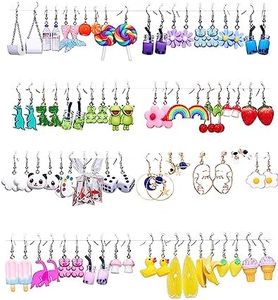 40 Pairs Fun & Funky Weird Earrings: Novelty Earring Collection for Women and Teen Girls – Mushroom, Gummy Bear, Boba, Duck, and More! (Bulk Pack), Resin, No Gemstone