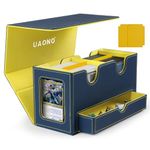 UAONO MTG Deck Box with 2 Commander Display and Dice Tray-Patented Design, Double Deck Box for 320+ Single Sleeved Cards, Leather Magnetic Card Storage Box Fits for TCG CCG Magic Cards (Blue&Yellow)