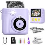 GREENKINDER Kids Instant Print Camera, 2.4'' HD Kids Digital Camera with 32GB Card & 3 Rolls Print Paper, Birthday Toys Gifts for Boys & Girls Age 3-12