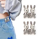 HEAVY DRIVER® 2pcs Cute Rabbit Button Pins for Jeans Adjustable Bunny Button Pins Waist Buckle for Loose Jeans Pants, Detachable Buttons for Jeans Waist Buckle No Need Sewing Waist Tightener Clip (Rabbit Silver)