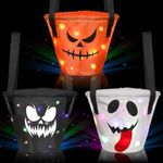 3 Pieces LED Light Halloween Candy Bags Light Up Halloween Party Bags Multipurpose Reusable Goody Bucket Trick or Treat Bags Light Up Candy Bags for Kids Halloween Supplies Favors