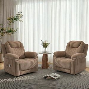 Govoya 2 Pack Electric Automatic Rocking Recliner Chair for Adults with 3 Speeds, Wired Remote Control, Fabric Power Auto Glide Recliner for Living Room, 5-15 Minutes Rocking Timer, Light Brown