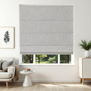 Joydeco Cordless Roman Shades, Linen Fabric Window Blinds, Thermal Insulated Blackout Blinds, Room Darkening Shades for Indoor Windows, Easy to Install, 47" W×72" H, Greyish White