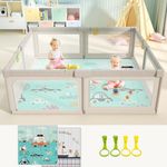 UANLAUO Playpen with Mat, 59x59x27 Inch Baby Playpen, Extra Large Playpen, Play Yard for Baby&Toddler, Play Pen with Baby Play Mat, Safe Baby Fence, Large Baby Play Pen for Baby Boy and Baby Girl