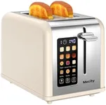 Mecity 2 Slice Touch Screen Toaster, 1.5" Wide Slot, Stainless Steel Smart Toaster for Bagels, Muffins, Waffles, Gluten-Free Breads, Defrost, Reheat, Timer, 120V 825W, Cream Color
