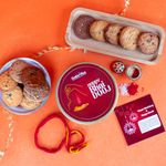 Cookieman Bhai Dooj Gift Set for Brother with Assorted Cookies 300g, Roli, Tika, Chawal, Moli Thread and Bhai Dooj Greeting Card for Brother