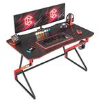 CubiCubi Simple Gaming Desk Z Shaped 80 cm Gamer Workstation, Home Computer Carbon Fiber Surface Gaming Desk PC Table with Headphone Hook,Black