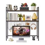 IBUYKE Computer Desktop Bookcase 2-Tier 37.5 Inch Multipurpose Wood Desk Hutch Bookshelf for Computer with Adjustable Shelf Display Rack Desk Organizer for Office Home Dormitory,Brown TMZ003H