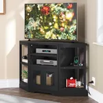 YITAHOME Corner TV Stand for TVs up to 55/50 Inch with Power Outlet, Modern Farmhouse Entertainment Center, Wood TV Media Console with Storage Cabinets Shelves for Living Room, 47" Black