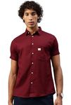 Majestic Man Slim Fit Pure Cotton Solid Half Sleeve Casual Shirt (Maroon, Large)