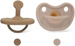 Mila & Lulu Orthodontic Silicone Pacifiers (Set of 2) – 100% Food-Grade, One-Piece Design, Soft Orthodontic Nipple, Airflow Shield, Multi-Use Pacifier & Teether for 0+ Months - Hazel/Beige