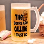 Gathari Printed Beer Mug with Handle The Beers are Calling Funny Quotes | Beer Mug for Freezer | Gift - White 16oz [470ml] (The Beers are Calling)